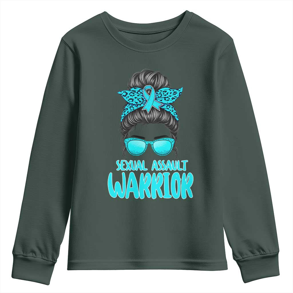Sexual Assault Awareness Messy Bun Support Survivors Youth Sweatshirt TS14 Dark Forest Green Print Your Wear