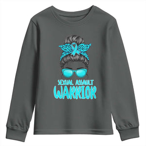 Sexual Assault Awareness Messy Bun Support Survivors Youth Sweatshirt TS14 Dark Heather Print Your Wear