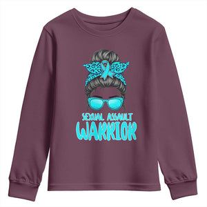Sexual Assault Awareness Messy Bun Support Survivors Youth Sweatshirt TS14 Maroon Print Your Wear