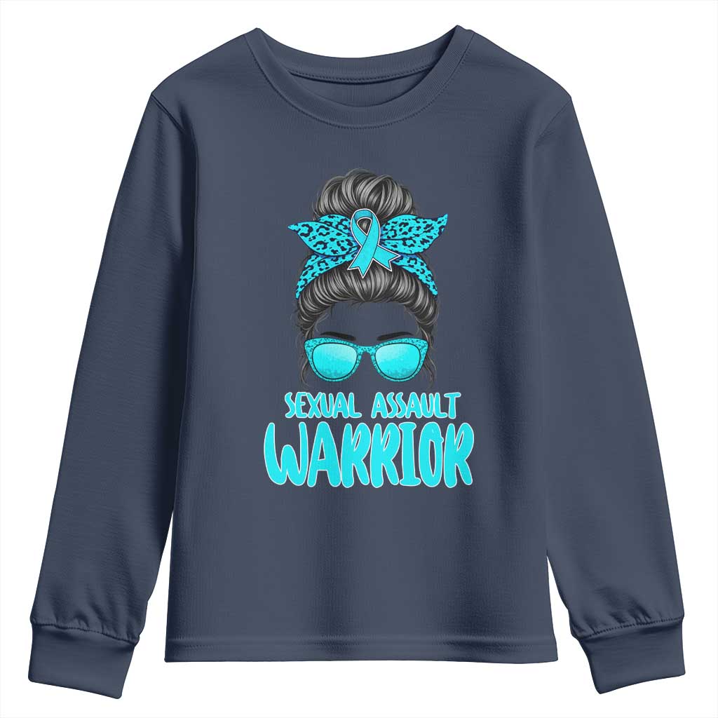 Sexual Assault Awareness Messy Bun Support Survivors Youth Sweatshirt TS14 Navy Print Your Wear