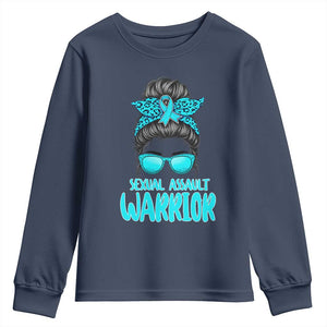 Sexual Assault Awareness Messy Bun Support Survivors Youth Sweatshirt TS14 Navy Print Your Wear