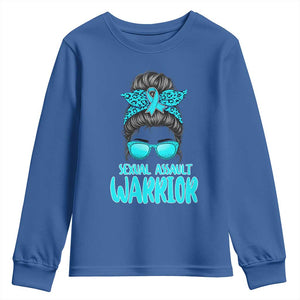 Sexual Assault Awareness Messy Bun Support Survivors Youth Sweatshirt TS14 Royal Blue Print Your Wear