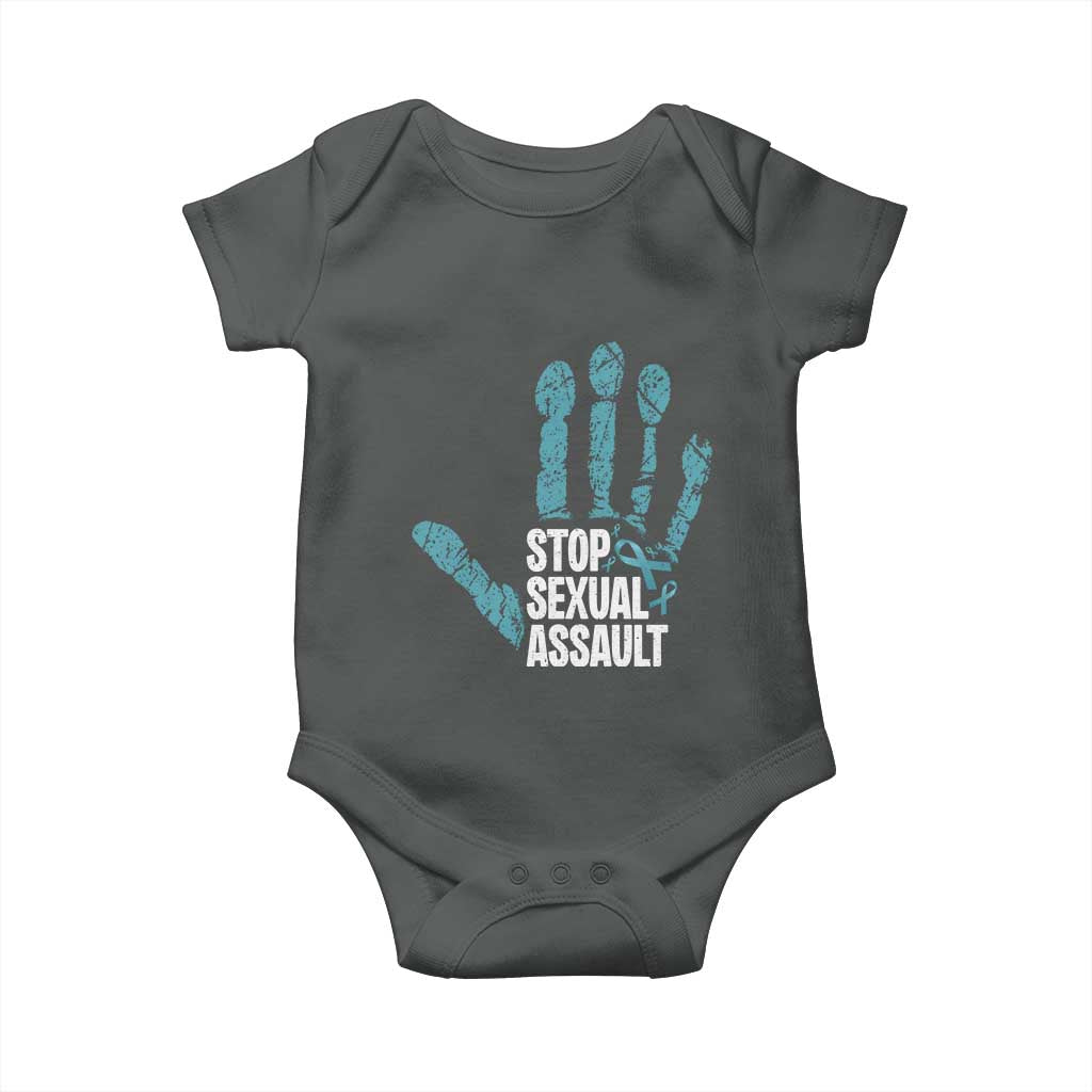 Stop Sexual Assault Baby Onesie Teal Ribbon Hand TS14 Dark Heather Print Your Wear