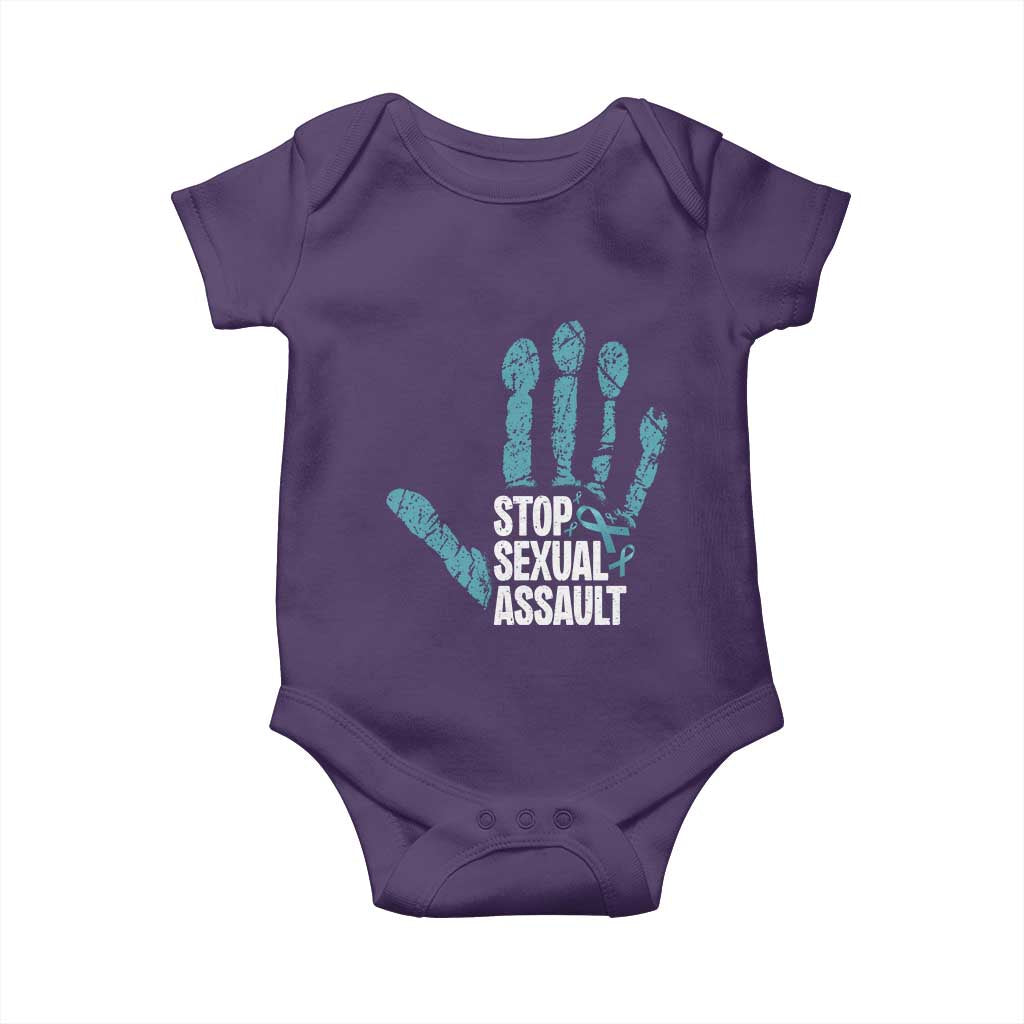 Stop Sexual Assault Baby Onesie Teal Ribbon Hand TS14 Purple Print Your Wear