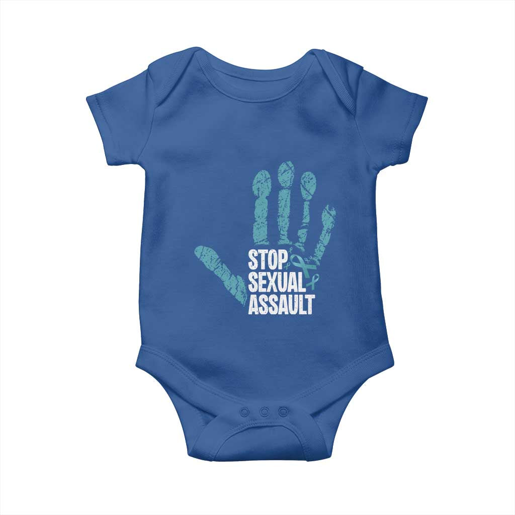 Stop Sexual Assault Baby Onesie Teal Ribbon Hand TS14 Royal Blue Print Your Wear
