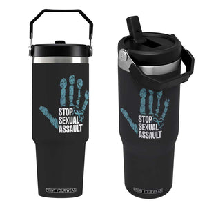 Stop Sexual Assault Flip Straw Tumbler Teal Ribbon Hand TS14 One Size: 30 oz Black Print Your Wear