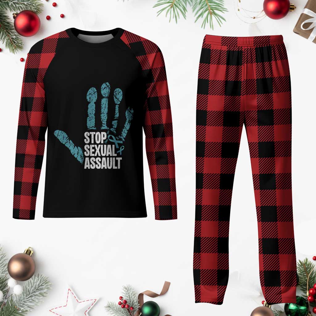Stop Sexual Assault Plaid Pajama Set Teal Ribbon Hand TS14 Buffalo Plaid Print Your Wear