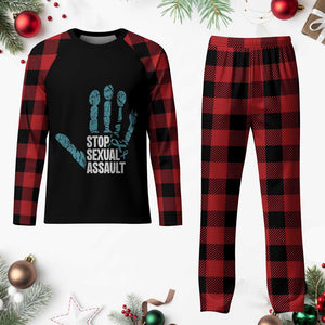 Stop Sexual Assault Plaid Pajama Set Teal Ribbon Hand TS14 Buffalo Plaid Print Your Wear