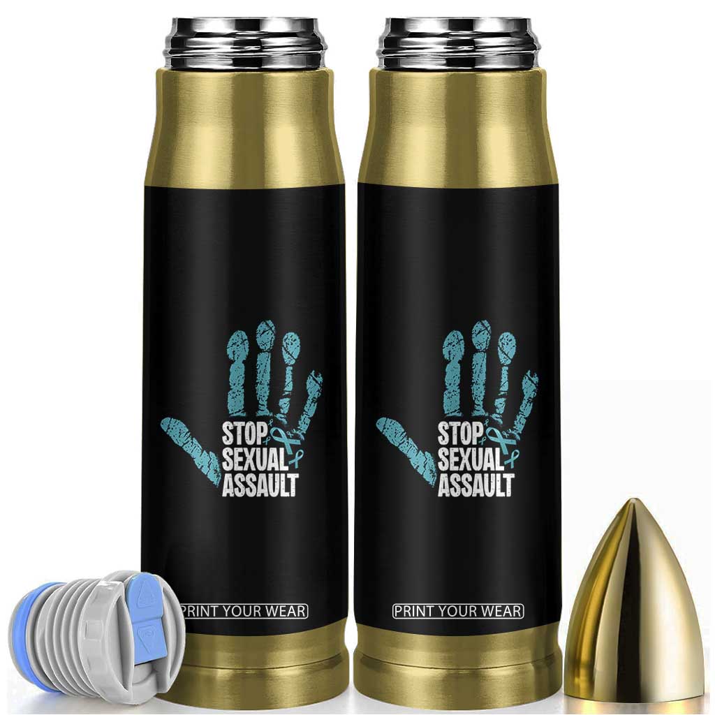 Stop Sexual Assault Bullet Tumbler Teal Ribbon Hand TS14 Black Print Your Wear
