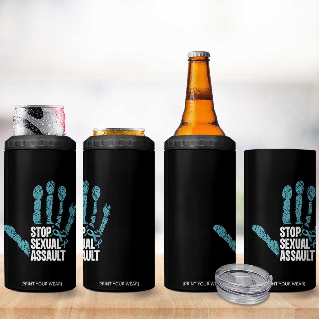 Stop Sexual Assault 4 in 1 Can Cooler Tumbler Teal Ribbon Hand TS14 Print Your Wear