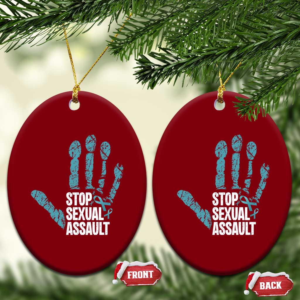 Stop Sexual Assault Ceramic Ornament Teal Ribbon Hand TS14 Print Your Wear