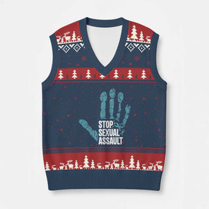 Stop Sexual Assault V-Neck Knit Sweater Vest Teal Ribbon Hand TS14 Navy Red Print Your Wear
