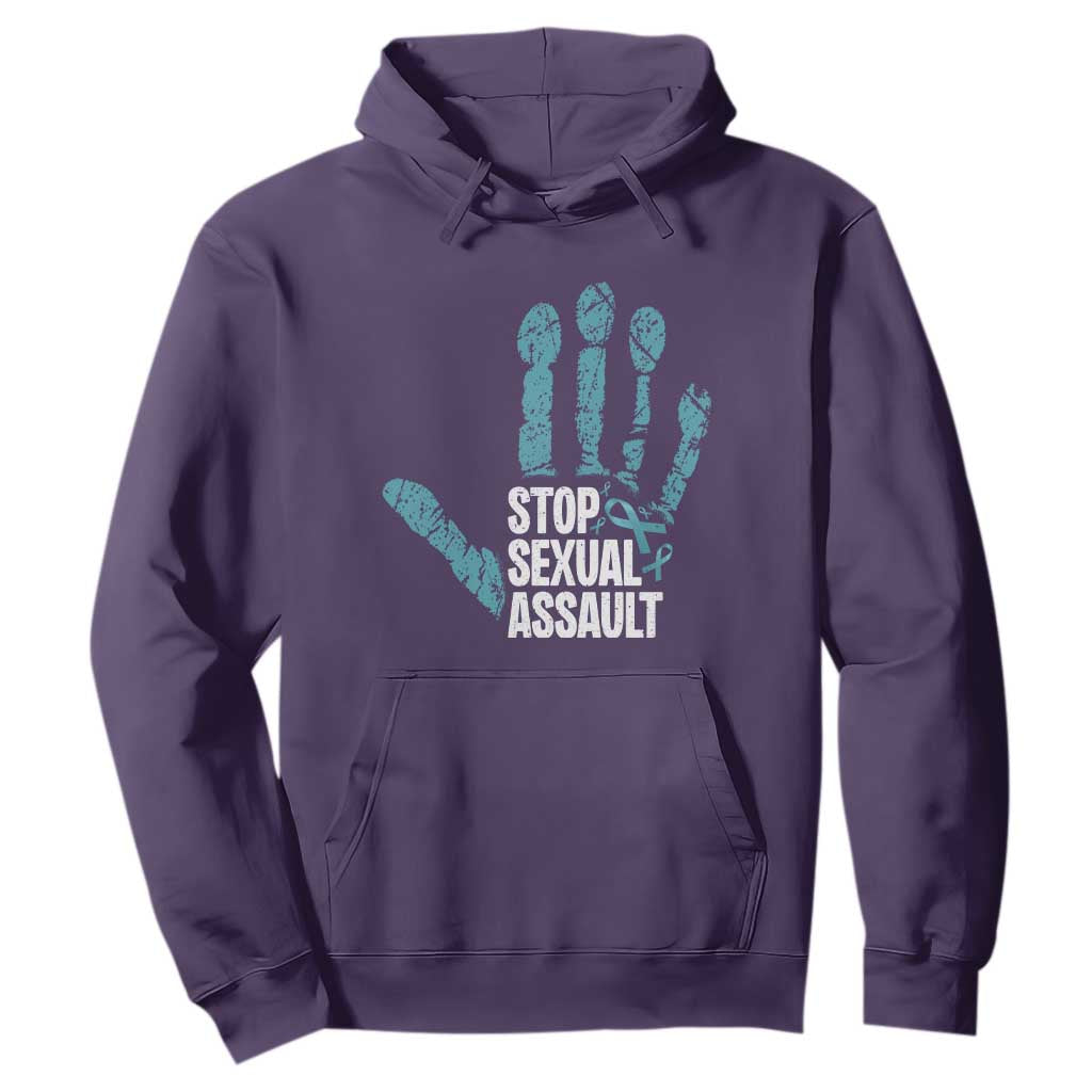 Stop Sexual Assault Hoodie Teal Ribbon Hand TS14 Purple Print Your Wear