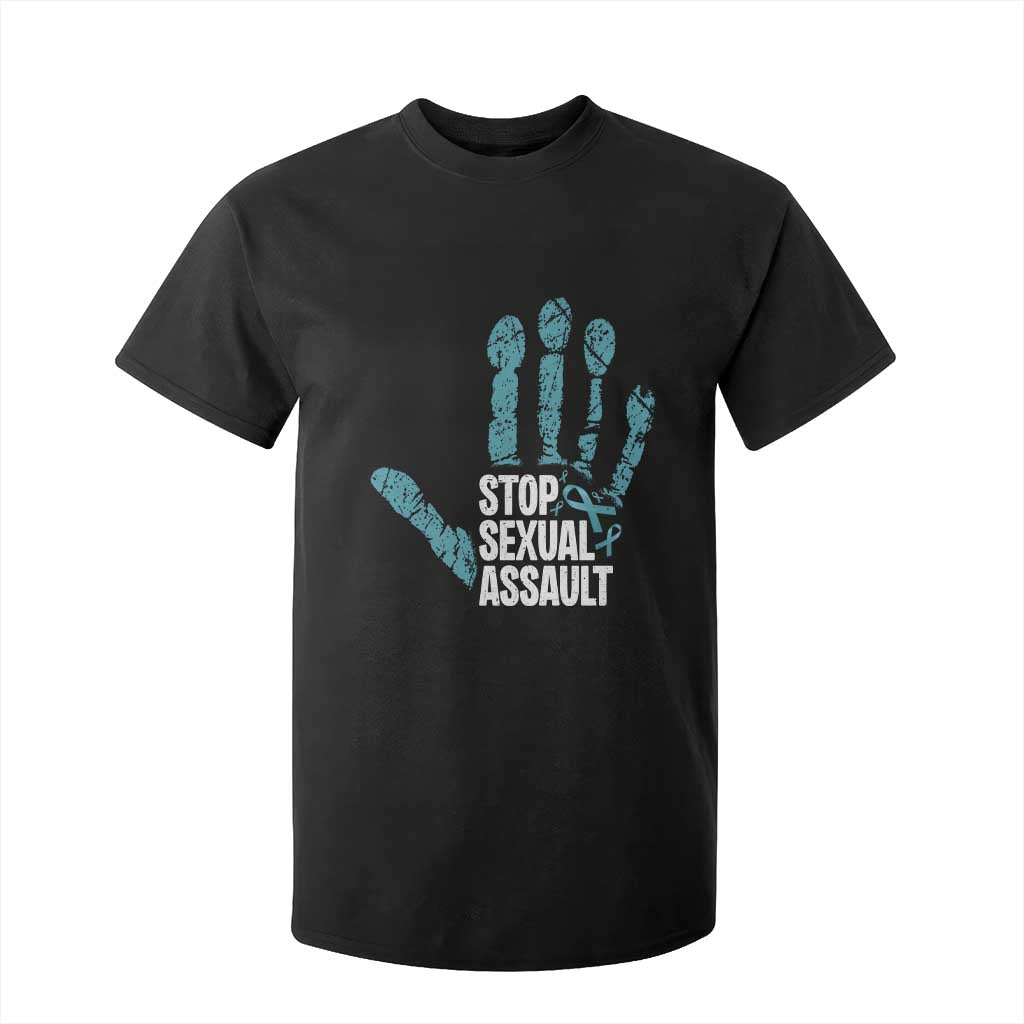 Stop Sexual Assault T Shirt For Kid Teal Ribbon Hand TS14 Black Print Your Wear
