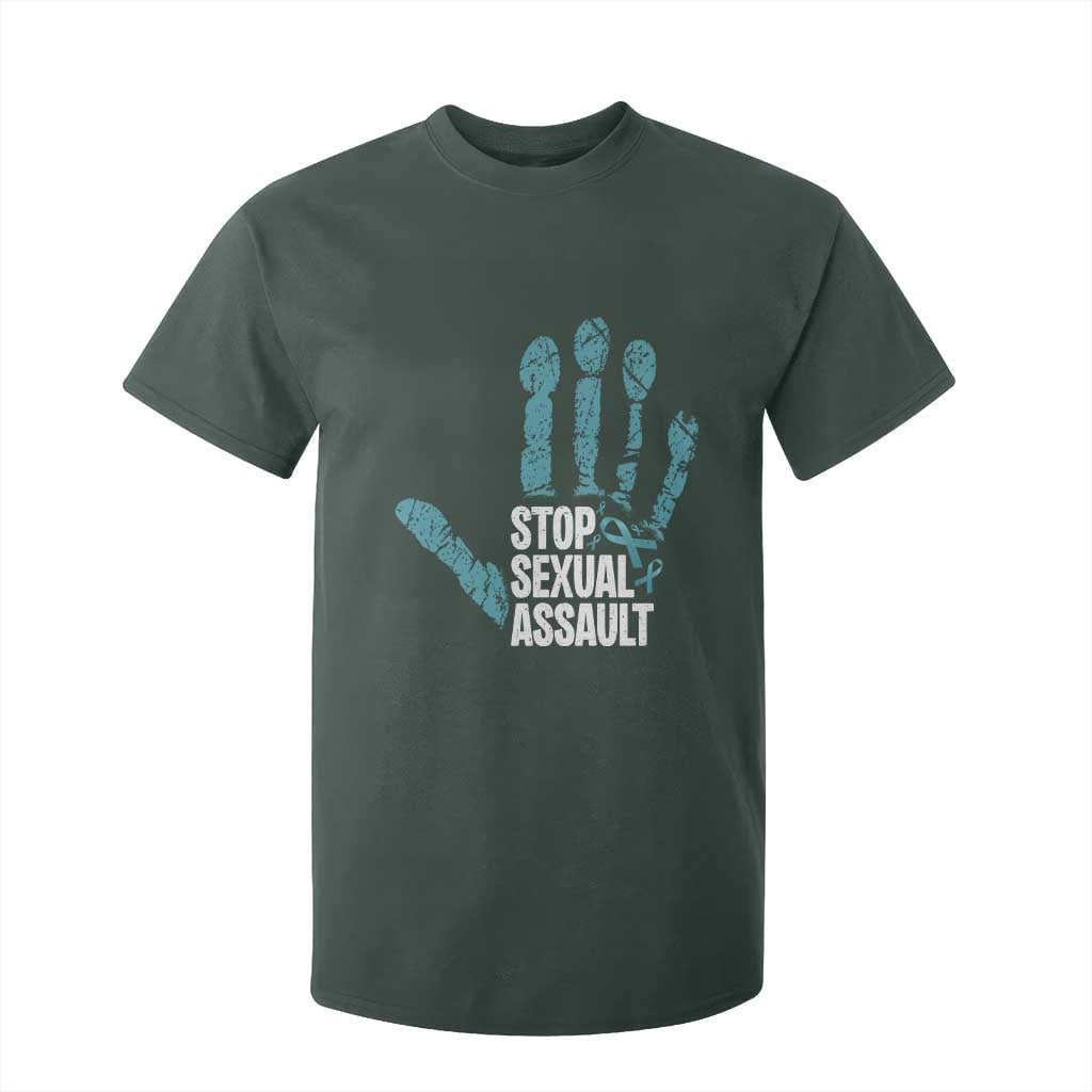 Stop Sexual Assault T Shirt For Kid Teal Ribbon Hand TS14 Dark Forest Green Print Your Wear