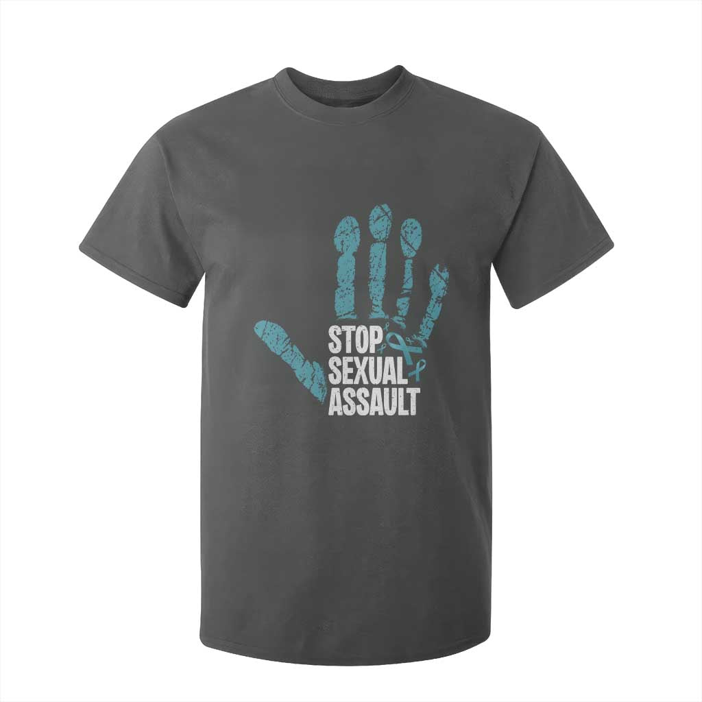 Stop Sexual Assault T Shirt For Kid Teal Ribbon Hand TS14 Dark Heather Print Your Wear