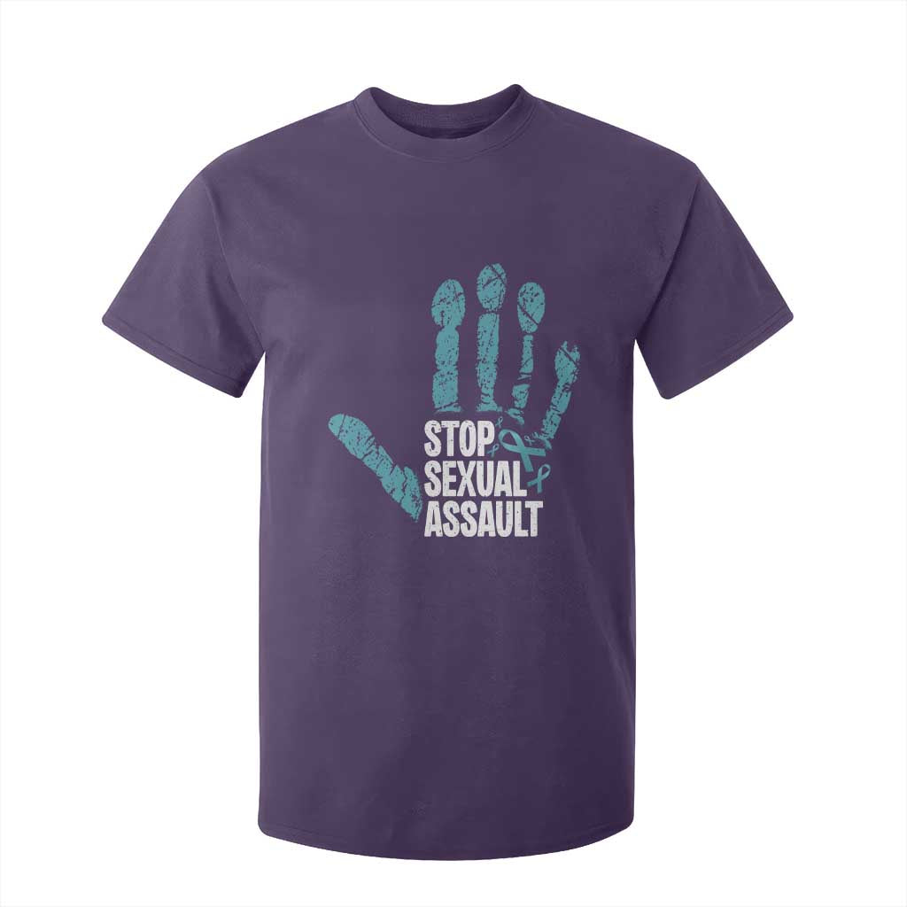 Stop Sexual Assault T Shirt For Kid Teal Ribbon Hand TS14 Purple Print Your Wear