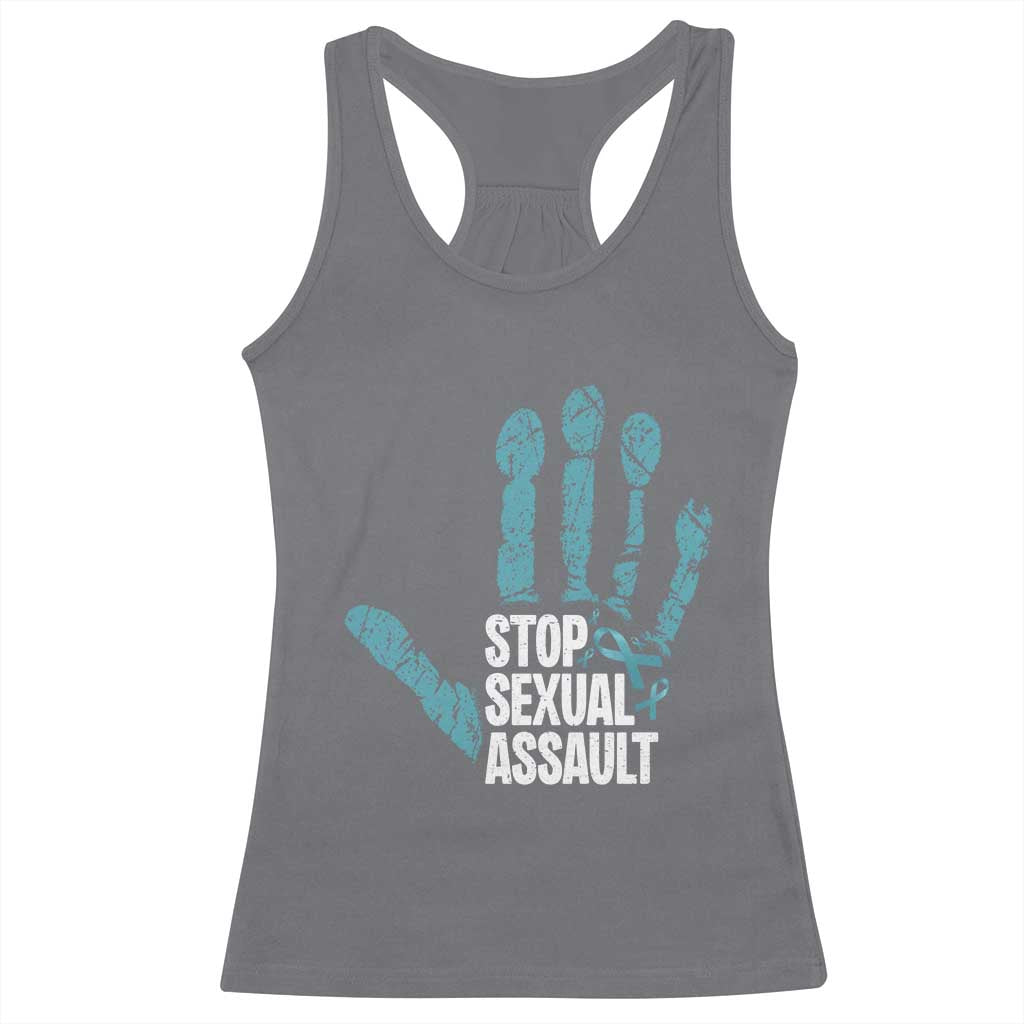 Stop Sexual Assault Racerback Tank Top Teal Ribbon Hand TS14 Charcoal Print Your Wear
