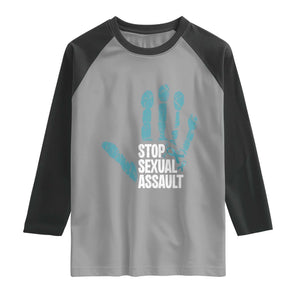 Stop Sexual Assault Raglan Shirt Teal Ribbon Hand TS14 Sport Gray Black Print Your Wear