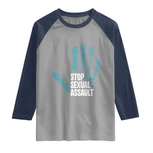 Stop Sexual Assault Raglan Shirt Teal Ribbon Hand TS14 Sport Gray Navy Print Your Wear