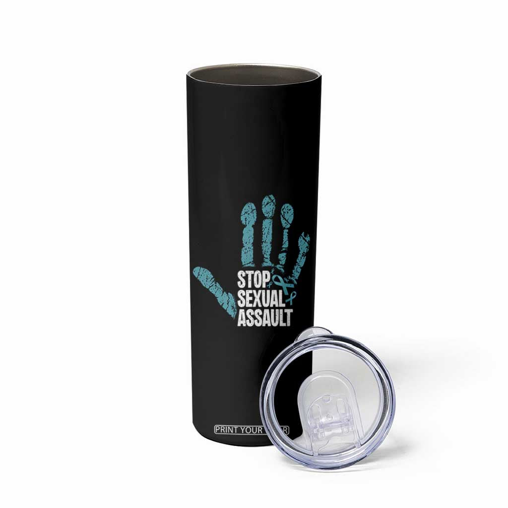 Stop Sexual Assault Skinny Tumbler Teal Ribbon Hand TS14 Print Your Wear