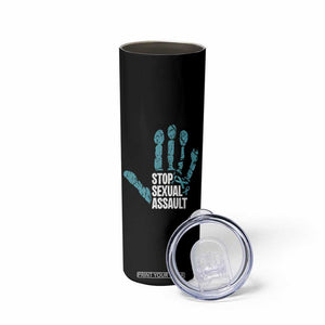 Stop Sexual Assault Skinny Tumbler Teal Ribbon Hand TS14 Print Your Wear