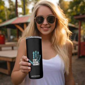Stop Sexual Assault Skinny Tumbler Teal Ribbon Hand TS14 Print Your Wear