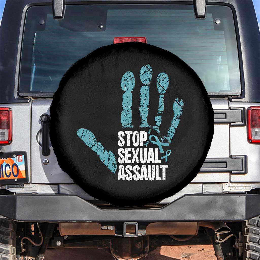 Stop Sexual Assault Spare Tire Cover Teal Ribbon Hand TS14 No hole Black Print Your Wear