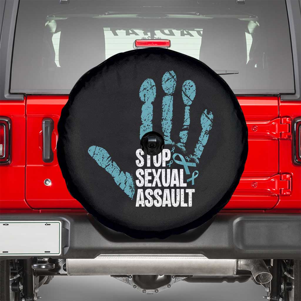 Stop Sexual Assault Spare Tire Cover Teal Ribbon Hand TS14 Black Print Your Wear
