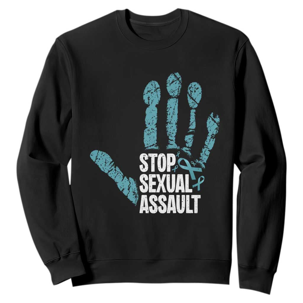 Stop Sexual Assault Sweatshirt Teal Ribbon Hand TS14 Black Print Your Wear
