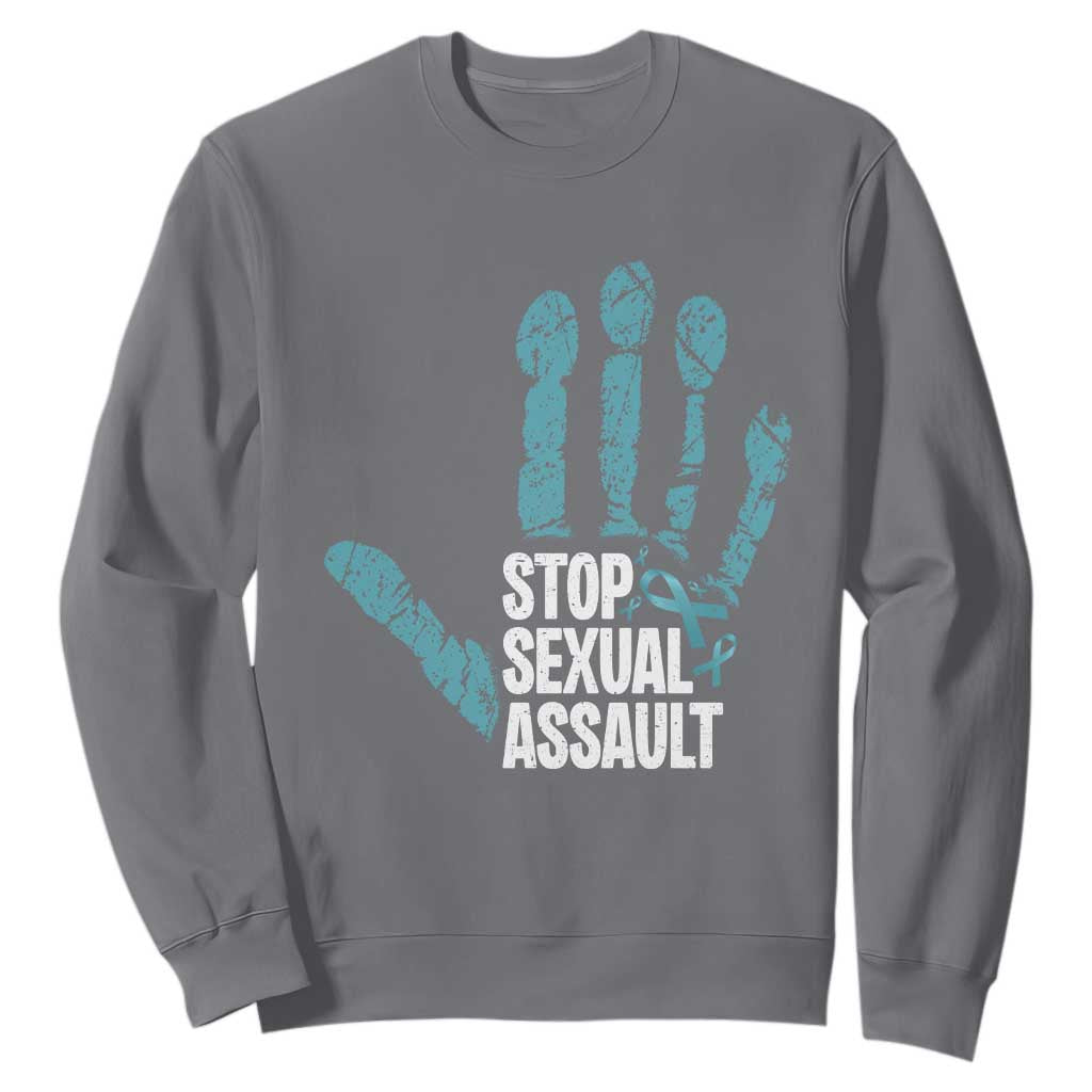 Stop Sexual Assault Sweatshirt Teal Ribbon Hand TS14 Charcoal Print Your Wear