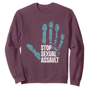 Stop Sexual Assault Sweatshirt Teal Ribbon Hand TS14 Maroon Print Your Wear