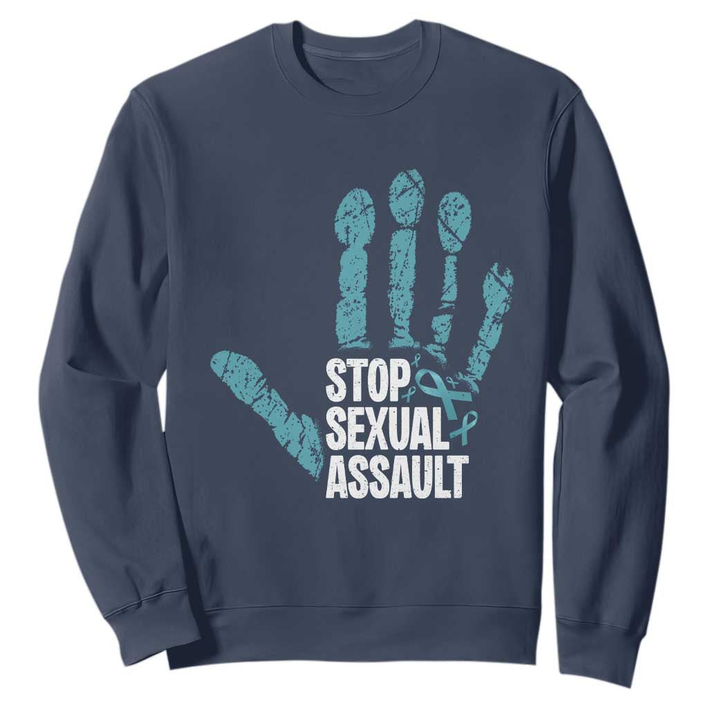 Stop Sexual Assault Sweatshirt Teal Ribbon Hand TS14 Navy Print Your Wear