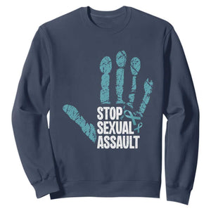 Stop Sexual Assault Sweatshirt Teal Ribbon Hand TS14 Navy Print Your Wear