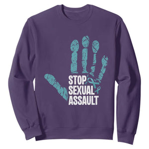 Stop Sexual Assault Sweatshirt Teal Ribbon Hand TS14 Purple Print Your Wear
