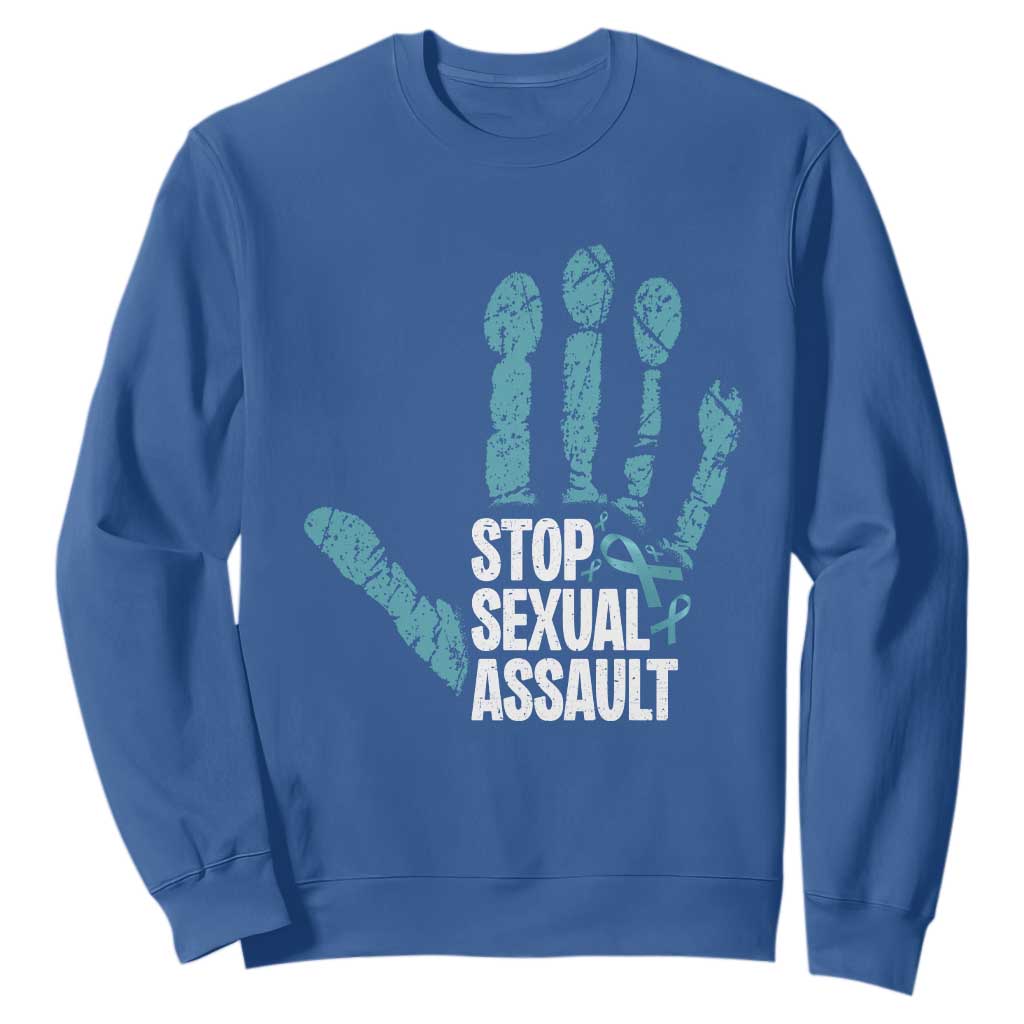 Stop Sexual Assault Sweatshirt Teal Ribbon Hand TS14 Royal Blue Print Your Wear