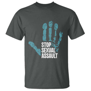 Stop Sexual Assault T Shirt Teal Ribbon Hand TS14 Dark Heather Print Your Wear