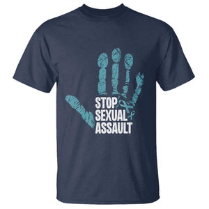 Stop Sexual Assault T Shirt Teal Ribbon Hand TS14 Navy Print Your Wear