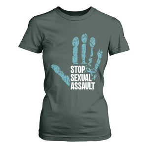 Stop Sexual Assault T Shirt For Women Teal Ribbon Hand TS14 Dark Forest Green Print Your Wear