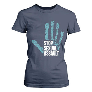 Stop Sexual Assault T Shirt For Women Teal Ribbon Hand TS14 Navy Print Your Wear