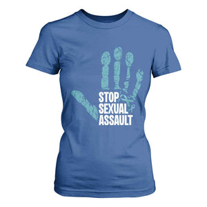 Stop Sexual Assault T Shirt For Women Teal Ribbon Hand TS14 Royal Blue Print Your Wear