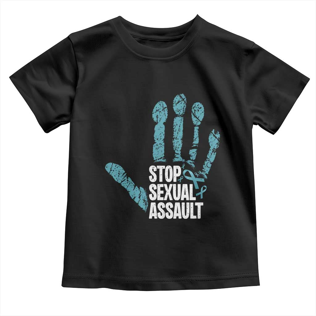 Stop Sexual Assault Toddler T Shirt Teal Ribbon Hand TS14 Black Print Your Wear