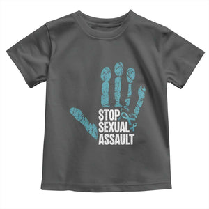 Stop Sexual Assault Toddler T Shirt Teal Ribbon Hand TS14 Dark Heather Print Your Wear