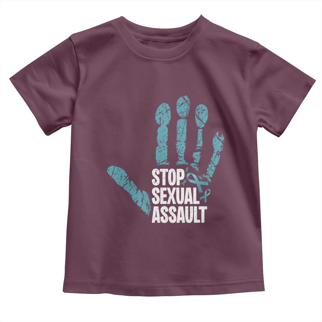 Stop Sexual Assault Toddler T Shirt Teal Ribbon Hand TS14 Maroon Print Your Wear