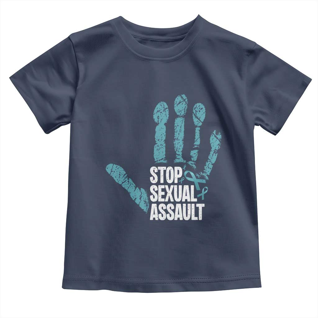 Stop Sexual Assault Toddler T Shirt Teal Ribbon Hand TS14 Navy Print Your Wear
