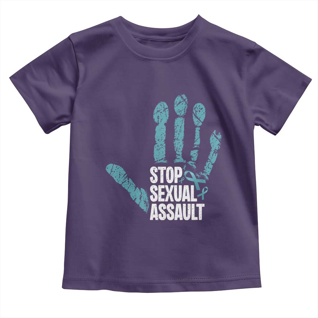 Stop Sexual Assault Toddler T Shirt Teal Ribbon Hand TS14 Purple Print Your Wear