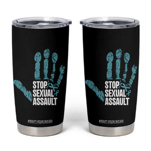 Stop Sexual Assault Tumbler Cup Teal Ribbon Hand TS14 Black Print Your Wear