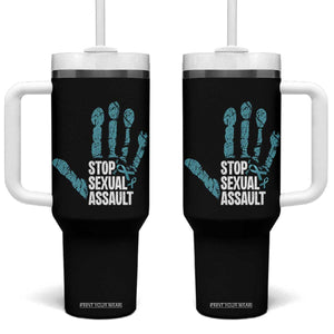 Stop Sexual Assault Tumbler With Handle Teal Ribbon Hand TS14 One Size: 40 oz Black Print Your Wear
