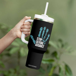 Stop Sexual Assault Tumbler With Handle Teal Ribbon Hand TS14 Print Your Wear