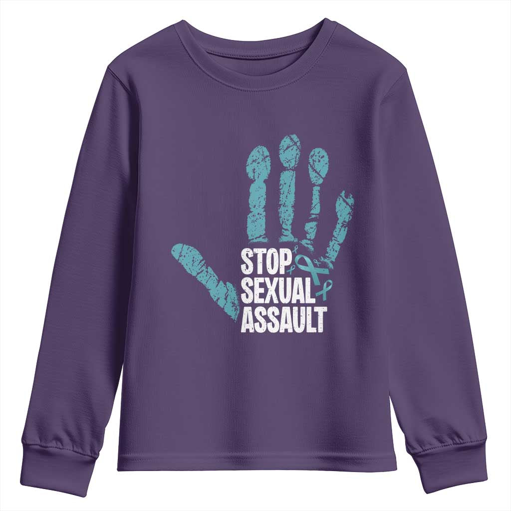 Stop Sexual Assault Youth Sweatshirt Teal Ribbon Hand TS14 Purple Print Your Wear
